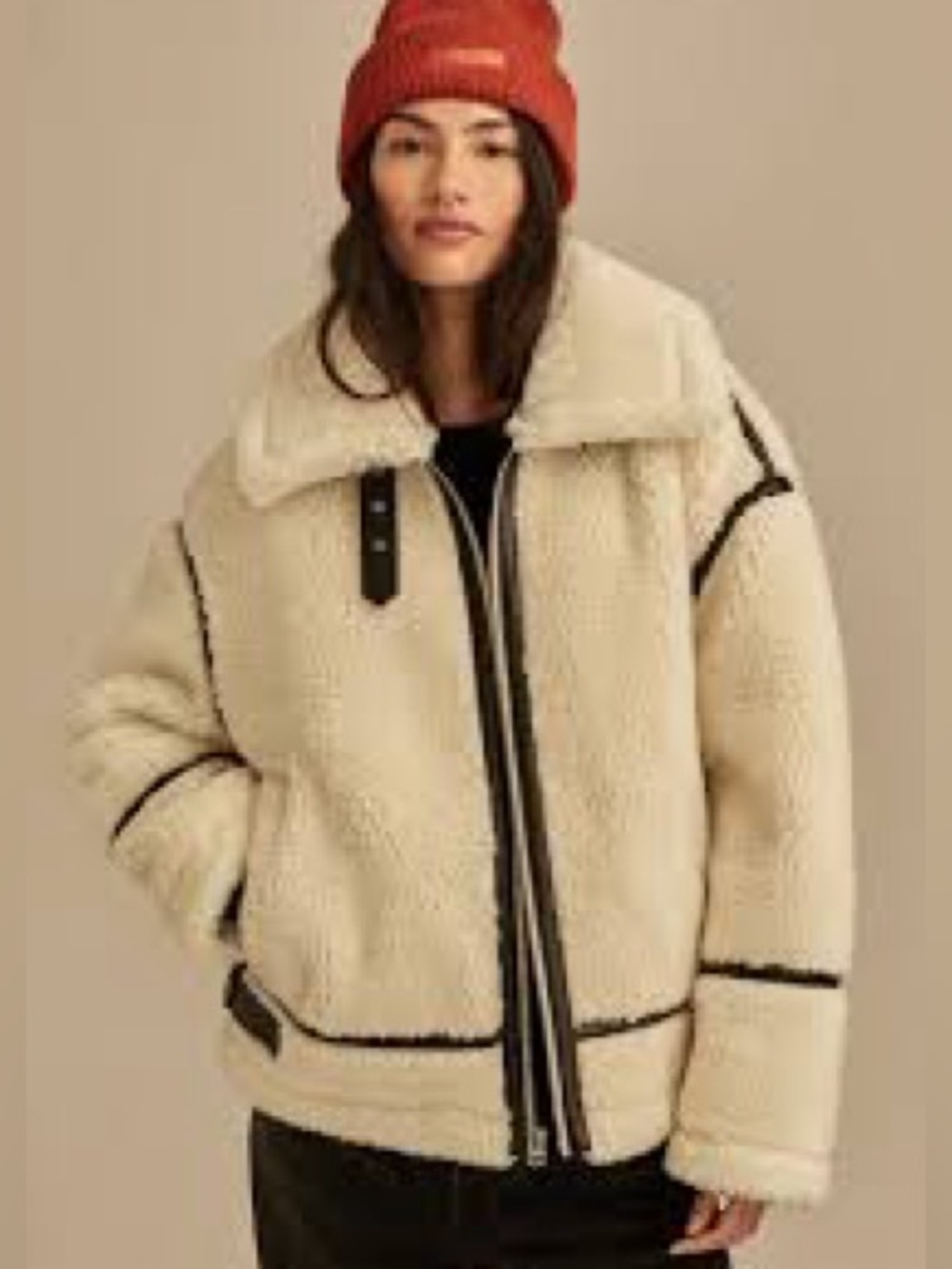 NWOT Zara Ecru Faux Shearling Aviator Moto Oversized Coat Jacket XS - Picture 2 of 11